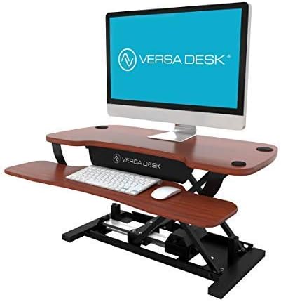 VERSADESK® PowerPro™ 36” x 24” Standing Desk Converter | 7.75” - 23.5” Electric Height Adjustable Sit to Stand Desk Riser w/ Keyboard Tray & USB Hub - Ergonomic Workstation for Home & Office, Cherry