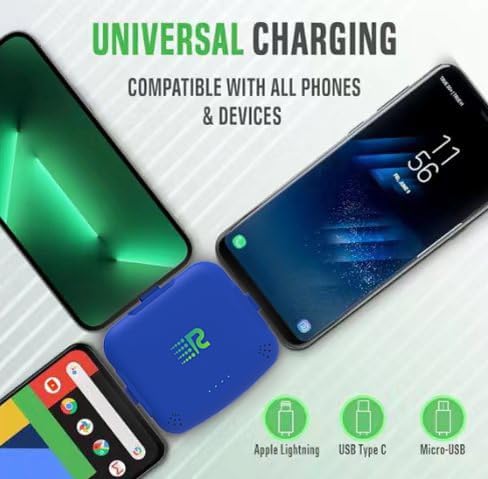Rush Charge Universe 3 in 1 Portable Charger – 3300mah, 2.4A High-Speed Fast Charging Compatible with iPhone and Android Lightning, Type C, Micro-USB Charges 3 Devices at a Time Pre-Charged RC33 Blue