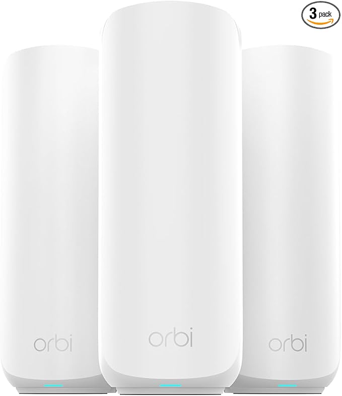 NETGEAR Orbi 360 Series Dual-Band WiFi 7 Mesh Network System for Home (RBE363) – Wireless Router + 2 Extenders, Security Features, 5 Gbps, Covers 6,000 sq.ft., 70 Devices, 2.5GB Internet Port, BE5000