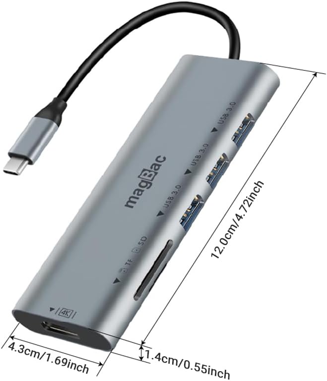 MagBac USB C Docking Station 6-in-1 USB Hub Multiple Adapter with 4K HDMI Display Port, 3 USB A Data Ports, SD/TF Card Slot for HP, Dell, MacBook Pro, Lenovo