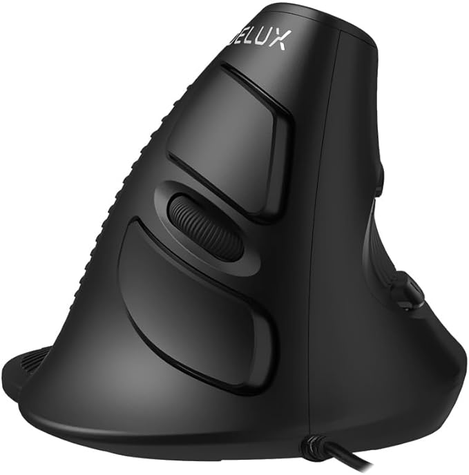 DeLUX Wired Vertical Ergonomic Mouse, with 6 Programmable Buttons, 4200DPI, Removable Palm Rest, Reduces Wrist Pain and Carpal Tunnel for Medium Hands (M618XU-Black)