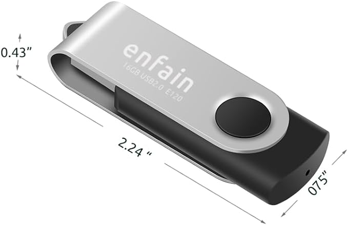 10-Pack Enfain 16GB USB 2.0 Swivel Flash Drives: Shareable Data Storage for Home & Office Use (Black)