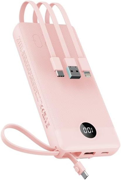 VEEKTOMX Portable Charger Built-in Cables, 20000mAh Power Bank for iPhone, Fast Charge USB C Battery Pack Travel Essentials Powerbank Compatible with iPhone 17/16/15/14, Samsung S25/24, Android, etc