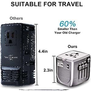 International Travel Adapter Voltage Converter to Step Down 230V to 120V for Hair straighteners, laptops, Cell Phones, Power converters from USA to UK, Europe, Australia Over 200 Countries