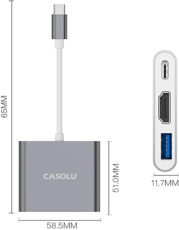 USB C to HDMI Adapter, 4K USB Hub with 100W PD Charging, USB-A 3.0 Port, Multiport Adapter for MacBook, Chromebook, iPad, Surface, TV, Monitor, and More (Gray, 4.3 * 2.9 * 0.6)