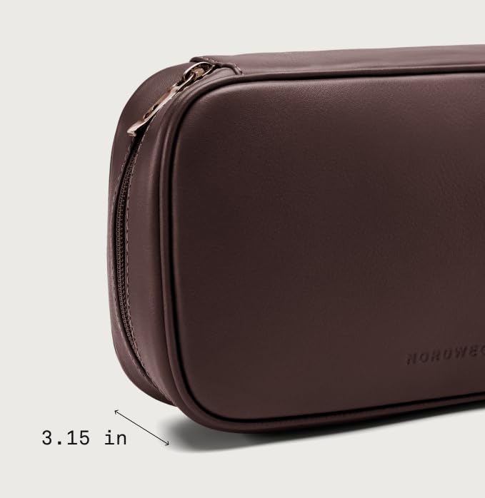 Leather Tech Organizer Nordweg NWA05 - Handcrafted Full-Grain Electronics Travel Case – Premium Leather Pouch for Cables, Chargers & Accessories – Essential Gift for Men & Women, Work & Travel - Brown