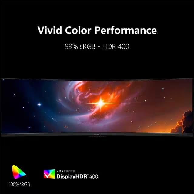 INNOCN 49" Curved Monitor Ultrawide Gaming 120Hz 32:9 QHD 5120 x 1440P Computer Monitor, R1800, 99% sRGB, HDR400, USB Type C, DisplayPort, HDMI, Built-in Speakers, Height/Tilt Adjustable - 49C1R