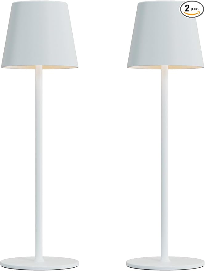 Kakanuo Cordless Table Lamp Rechargeable White - KK 2 Pack 5000mAH Battery Operated Lamp for Table, 3 Color Stepless Dimming Wireless Lamp for Kitchen Counter, Outdoor Patio, Touch Control