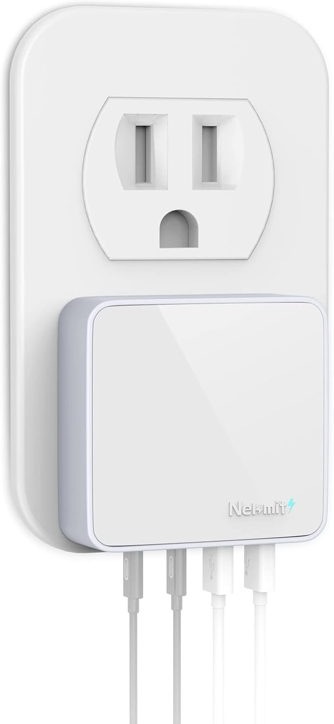 Nekmit USB C Charger, 52W 4-Port Thin Flat Fast Wall Charger Type-C Charging Station with Two 20W PD 3.0 and 2 USB Ports for iPhone 14/14 Pro/14 Pro Max, iPad Pro, AirPods, Galaxy, Android and More