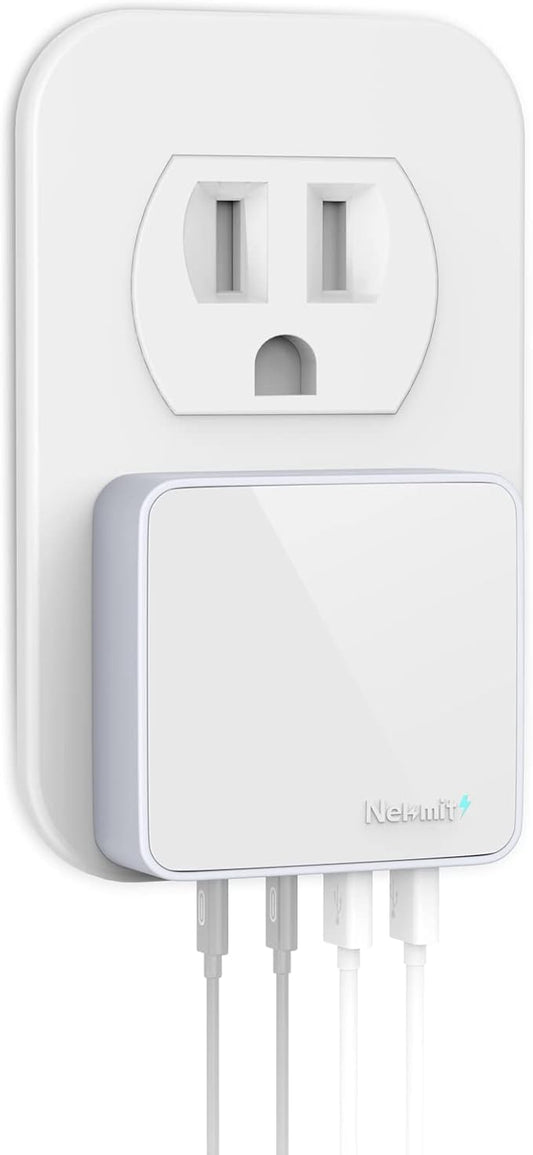 Nekmit USB C Charger, 52W 4-Port Thin Flat Fast Wall Charger Type-C Charging Station with Two 20W PD 3.0 and 2 USB Ports for iPhone 14/14 Pro/14 Pro Max, iPad Pro, AirPods, Galaxy, Android and More