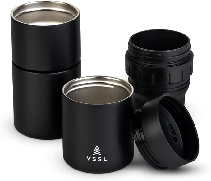 Nest Pour Over Coffee Kit | Coffee Maker for Camping | All-In-One Travel Pour Over | Transportable Dripper, Two 10oz Stainless Steel Travel Mugs | Compact Storage & Adventure Ready | Black