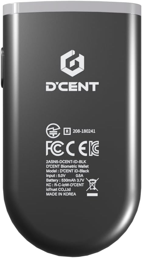 D'CENT Hardware Wallet – Biometric Cold Wallet for Crypto with Fingerprint Authentication | Secure Bluetooth Storage for Bitcoin, Ethereum, XRP, XDC, Solana, Stablecoins & More