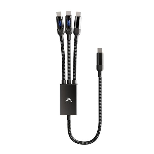 Futurizta Tech® Hydra 3‑in‑1 Triple USB‑C 100 W PD Fast‑Charge Cable with Smart Triboost® & LED Watt Display – Charge Laptop, Phone & Tablet Simultaneously