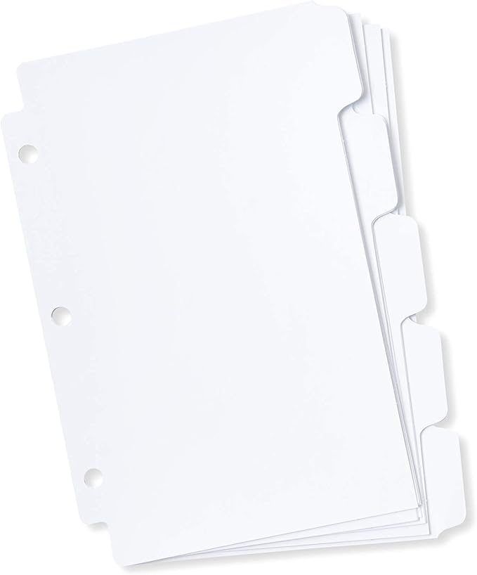Blue Summit Supplies 5 Tab Mini Tab Dividers, White, 5 Mini Binder Dividers with 3 Hole Punch, for Notebooks and 3 Ring Binders, 5.5 x 8.5 Inches, Heavy Duty Paper, Set of 6, 30 Dividers