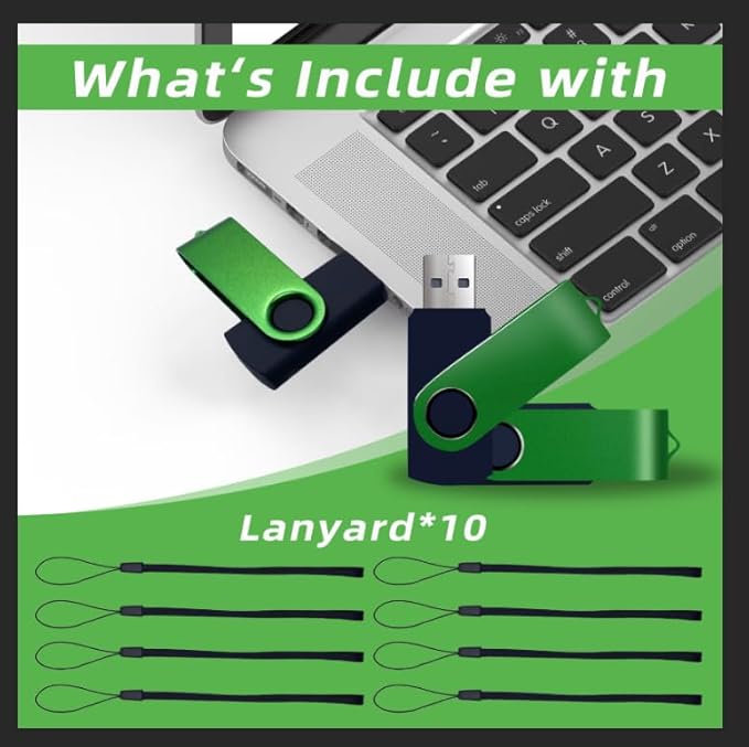 10-Pack 8GB USB 2.0 Flash Drives,XUANREG Thumb USB Drives with 10pack Lanyards Green USB Drive Bulk 8GB Green