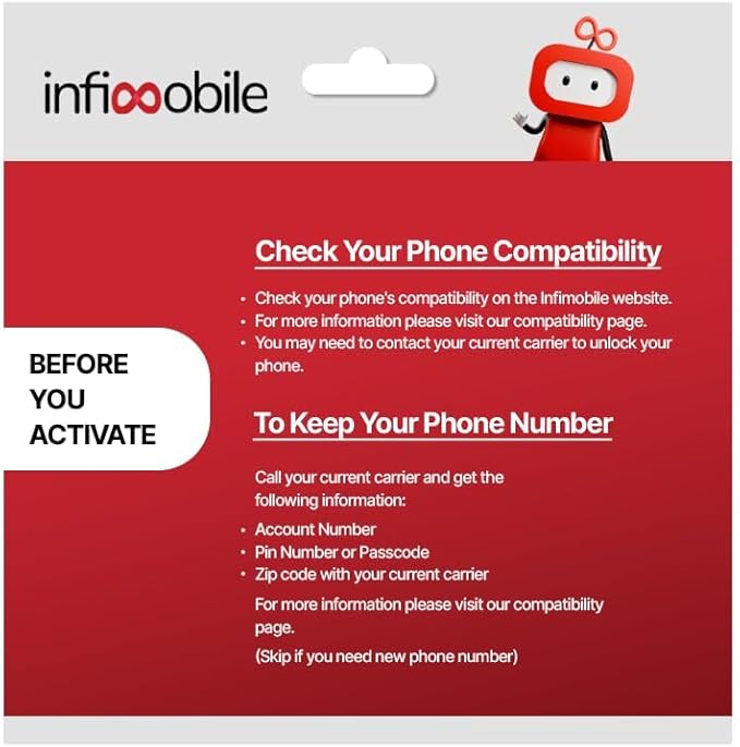 $15/Month | Infimobile Prepaid Plan: 24 Months| 5GB High-Speed Data Per Month | 2500 Minutes and 2500 Text| Prepaid Plan Service SIM Card | Nationwide Coverage | 4G, 5G V-Network