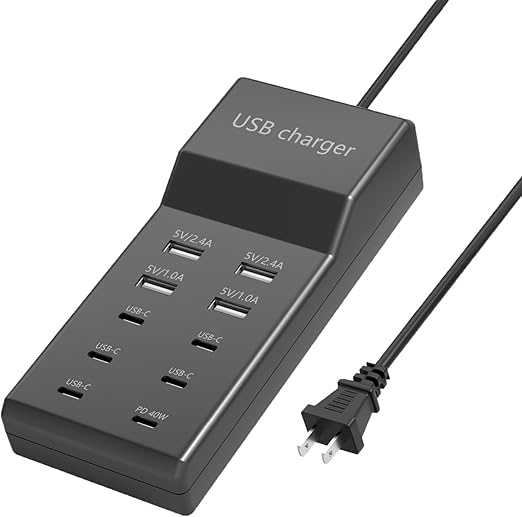 i Phone 16 15 Charger Fast Charging，USB Multi Device Charging Station USB Charger 10 Ports 4A-6C Power Hub with Smart Plug Charging Stand Compatible with iPhone 15, iPod, Galaxy S Smartphones