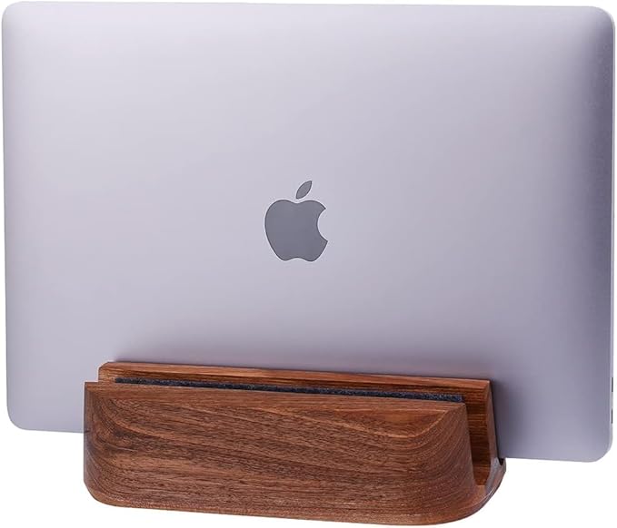 Dual Laptop Stand Vertical Laptop Holder - All MacBook Vertical Stand up to 0.7'' Thick - Handmade Holder Made of Natural Wood (Dual Walnut)