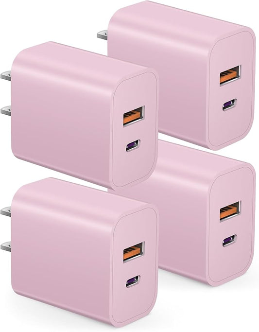 USB C Charger Block Charging Block Type C Charge 20W Wall Chargers 4 Pack for iPhone 16/16 Plus/16 Pro/16 Pro Max/iPhone 15/15 Pro/15 Pro Max/14/13/12 Pro/Samsung//Android(Pink)