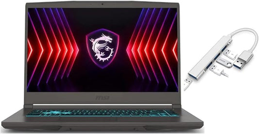 MSI Thin 15.6 inch FHD 144Hz Gaming Laptop |AMD Ryzen 5 7535HS| NVIDIA GeForce RTX 4060|Webcam |Backlit|Gray| 16GB RAM | 512GB SSD |Windows 11 Home |Bundle with USB 3.0 Hub