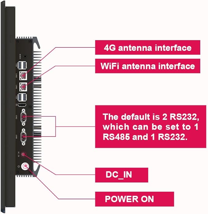 YanKe 12.1" Industrial Computer Touch Screen 10 Point Touch Industrial Computer, Resolution 1024 * 768 450nit, RJ45*2 USB*4 com*2 HD*1 WiFi+BT(10310U 8+256)