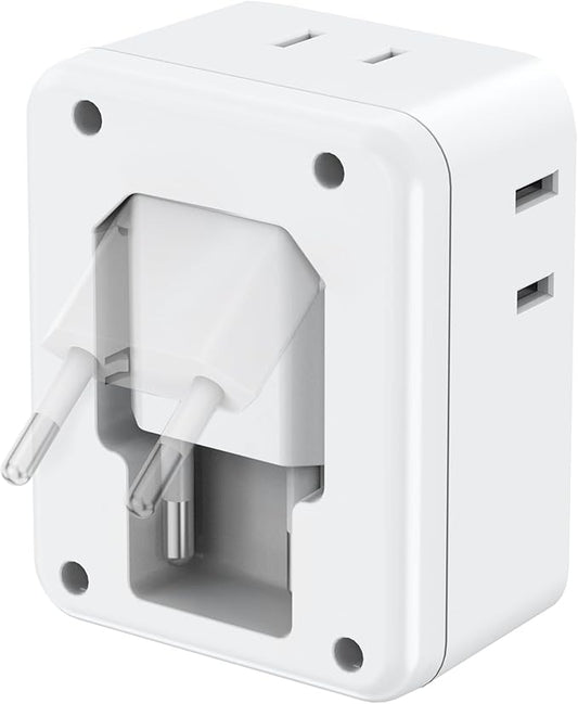 2 Pack Foldable European Travel Plug Adapter, kakyanill 7-in-1 European Plug Adapter with 4 Outlets 3 USB Charging Ports, Type C Plug from US to Most of Europe Spain Italy Germany France