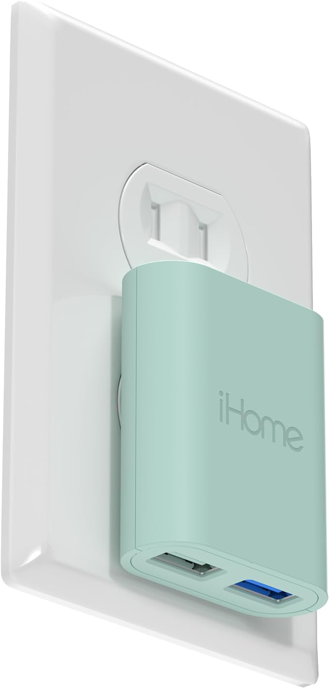 iHome 2-Port USB Wall Charger, AC Pro Multiport Plug Adapter, Phone Charging Block with Dual Ports, Flat Wall Adapter for Home & Travel