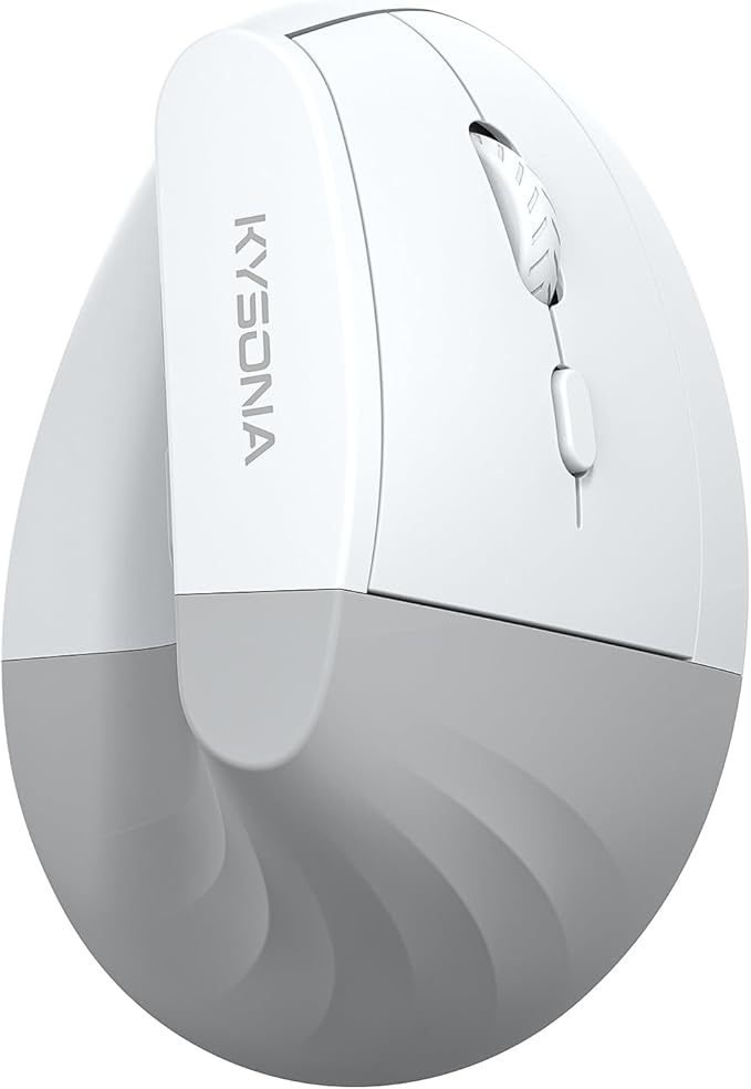 EM18 Wireless Ergonomic Vertical Mouse, Ergo Design, Bluetooth Cordless Mouse, Silent Click, 5-Level Adjustable DPI, Carpal Tunnel Mice for Computer, PC, Mac, Laptop, White