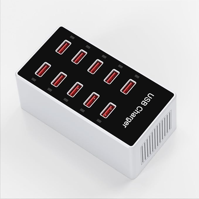 Cell Phone Wall Charger USB Charging Station for Multiple Devices 10 Ports Power Strip Charging Hub Smart Plug Charge Block Dock for iPhone 15/14/13/iPad iPod Galaxy Watches Android Phones