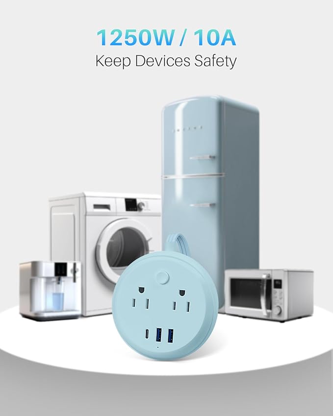 Flat Plug Power Strip with USB C Ports, KOOSLA Travel Extension Cord No Surge Protection - 2 Outlets 3 USB Ports(1250W) - Cruise Essentials for Cruise Ship, Home, Office, Dorm Room, 10ft