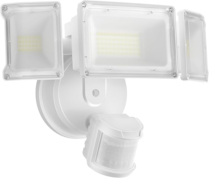 Olafus 75W Motion Sensor Outdoor Lights, 7000lm Motion Flood Light Dusk to Dawn, IP65 Waterproof LED Security Floodlights, 6500K Motion Detector Lights for Outside, White