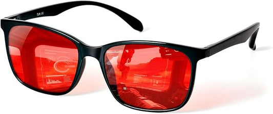 TIJN Sleep Glasses for 99.9% Blue Green Light Blocking Dual AR Coatings Red Lens for Computer Gaming Reduce Eyestrain, TR90, Black