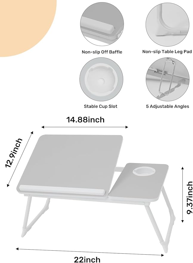 Lap Desk for Couch/Sofa/Floor, 5-Angle Adjustable Bed Desk with Foldable Legs &Cup Holder, Light Weight Bed Tray Table for Writing/Eating/Reading, Portable Laptop Stand for Adults, Kids