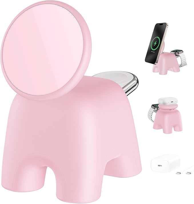 2025 Magnetic Wireless Charging Station, 15W Ultra-Fast Charger Stand for iPhone 17 16 15 14 13 12 Pro Max, 5W for Apple Watch&Airpods, 2-in-1 Foldable Charger for Home/Office/Travel(With 30W Adapter)