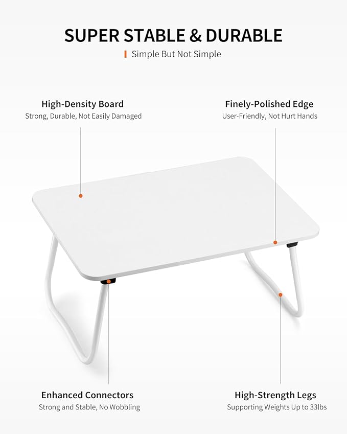 Foldable Lap Desk, Laptop Bed Desk, Portable Bed Table, Laptop Stand for Bed & Couch, Lightweight & Mini - White