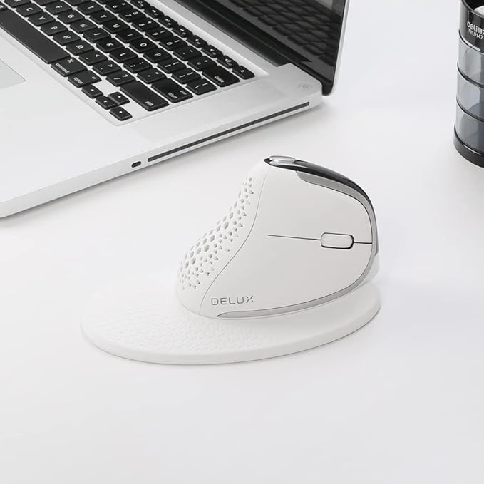 DeLUX Seeker Wireless Ergonomic Vertical Mouse with OLED Screen, BT and USB Receiver, Connect with Up to 4 Devices, Thumb Wheel, 4000DPI, Programmable Rechargeable Optical Mouse(M618XSD-White)