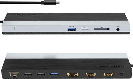 WAVLINK USB C Docking Station, USB-C Dock Triple Display PD 85W,USB Type C Hub with DisplayPort, HDMI, USB 2.0/3.0, Gigabit Ethernet, SD/TF Slot, Audio Jack for Windows and Mac