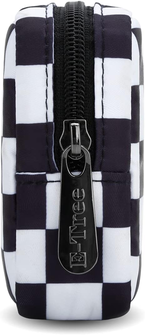 E-Tree Cute Small Makeup Bag, Cosmetic Toiletry Skin Care Make up Little Items Pouch for Purse,Zipper Mini Tech Charger Cable Electronic Organizer Case,Travel Accessories for Women Men Teen,Checkered