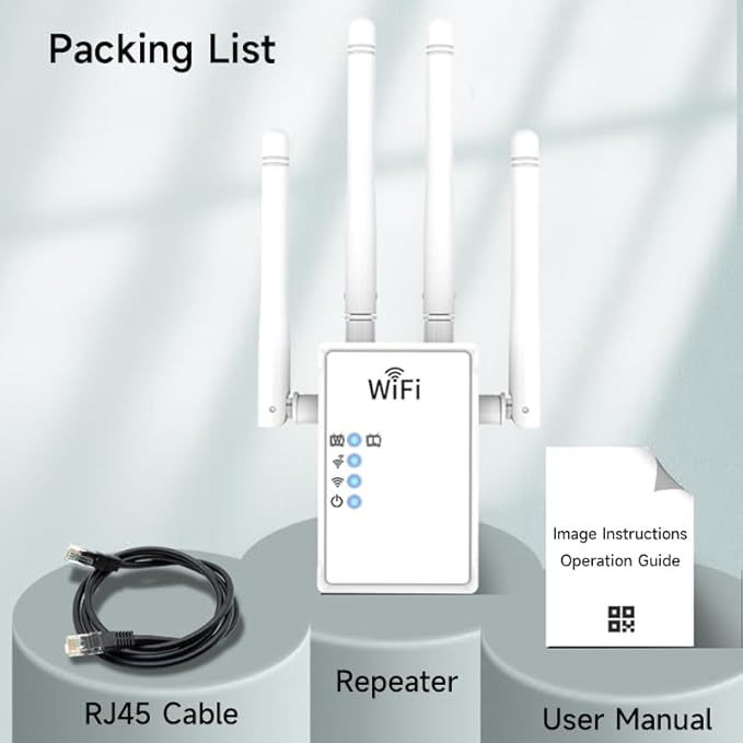 WiFi Extender WiFi Repeater 1200Mbps (AC1200) Dual Bands Signal Booster for 5000 sq.ft and 68 Devices, Big External Antenna x 4, RJ45 Port x 2, WiFi Range Amplifier, Easy 1-tap Setup