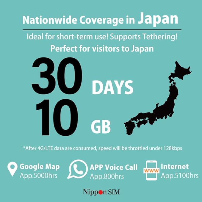 [eSIM] Japan eSIM 30 Days Data Only SIM | 10GB High-Speed 4G LTE + Unlimited Data at Reduced Speed | No Roaming Needed for Faster, Safer Access | Hotspot tethering Supported | Docomo | Made in Japan