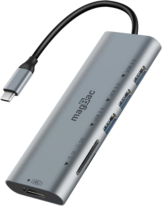 MagBac USB C Docking Station 6-in-1 USB Hub Multiple Adapter with 4K HDMI Display Port, 3 USB A Data Ports, SD/TF Card Slot for HP, Dell, MacBook Pro, Lenovo