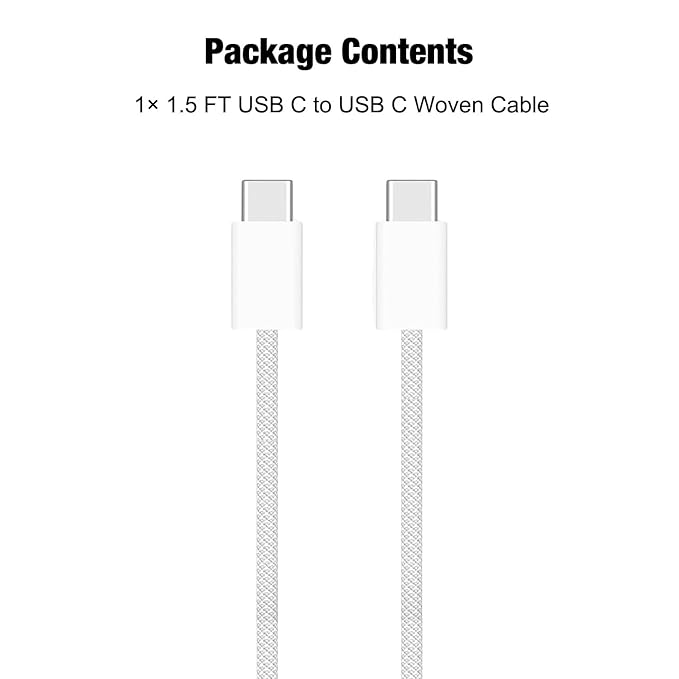 Short iPhone 17/16/16e/15 USB C to USB C Woven Cable for iPhone 17Air, 17 16 15 Pro Max, Plus, 60W Charging Cord for AirPods 4/Pro (2nd/3rd Gen), iPad 10th Gen/iPad Pro/Air 5 4th Charger Cable (1.5ft)