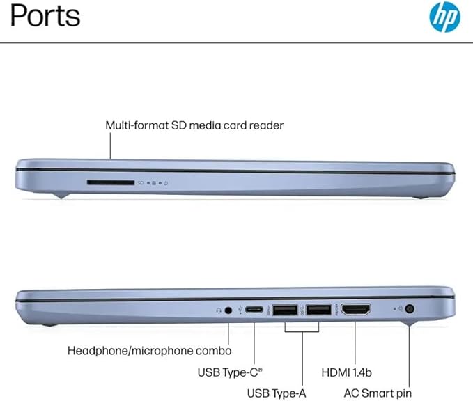 HP Ultrabook, Intel CPU, 4GB RAM, 1.6TB Storage (128GB OnBoard w/ 512GB Portable Drive + 1TB OneDrive), Up to 12 hrs Battery Life, Windows 11 Pro, Sky Blue, w/WOWPC 3-in-1 Bundle
