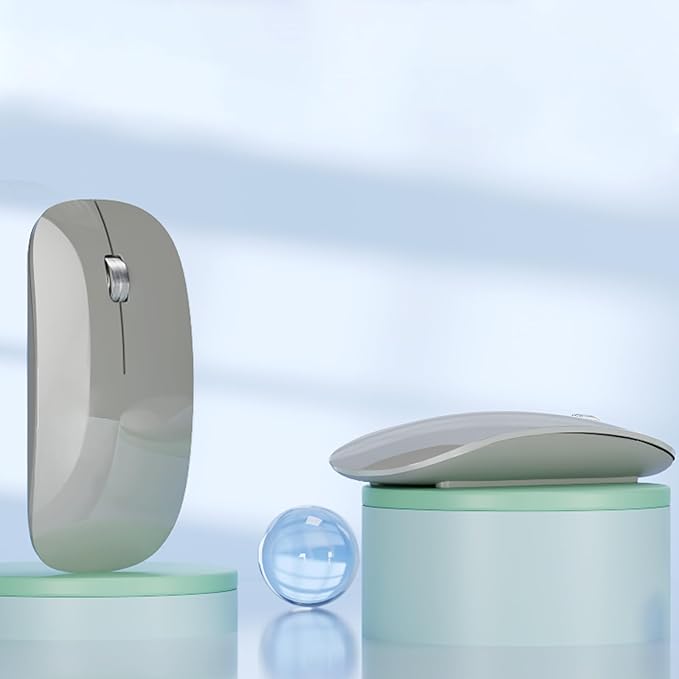 TENMOS M18 Bluetooth Mouse, USB C Rechargeable Wireless Mouse, Triple Mode (Dual Bluetooth+USB) Computer Silent Mice Portable with USB Receiver and Type C Adapter for Laptop/MacBook/iPad/PC - Grey