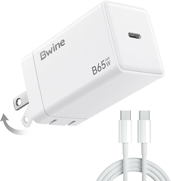 Bwine 65W Phone Charger, GaN Charging Blocks, Compatible with Drone, iPhone 17/Pro,Galaxy S24,Note 20/10+, iPad and More(1x Adapter 1x Cable)
