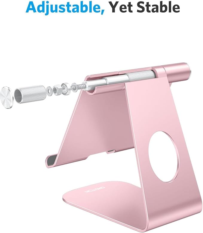 OMOTON Tablet Stand Holder Adjustable, T1 Desktop Aluminum Tablet Dock Cradle Compatible with iPad Air/Mini/Pro 11/12.9, iPad 10.2/9.7, Samsung Tab and More, Rose Gold