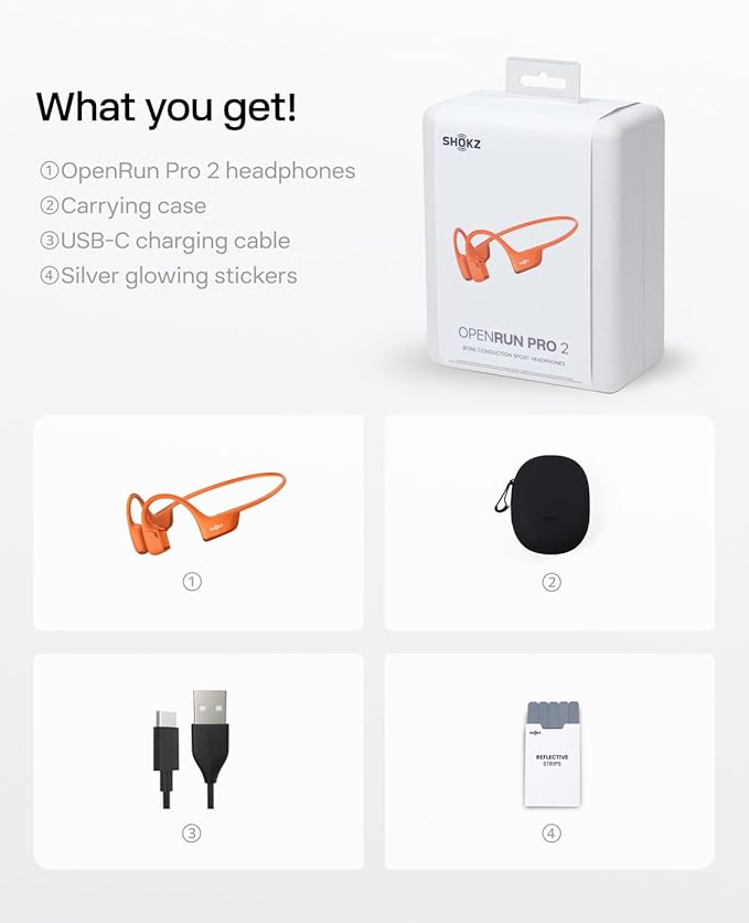SHOKZ New OpenRun Pro 2- Bone Conduction Headphones, Open-Ear Bluetooth Wireless Sport Earphones for Running, Workouts - Sweat Resistant, Secure Comfortable Fit -Deep Bass, Smart Mic, Reflective Strip