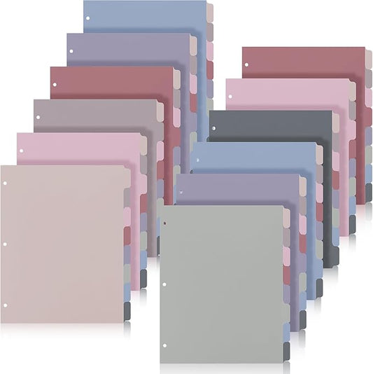 Honoson 12 Sets 8 Tab Dividers for 3 Ring Binders Plastic File 8.5 x 11 Inch Paper Multicolor Page Binder Index Dividers for School Office(Taro Color)