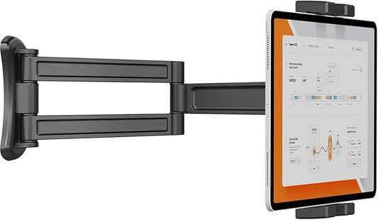 Tablet Wall Mount, Aluminum Sturdy iPad Wall Mount Holder for 7"-12.9" Tablets, 360° Swivel Arm, Easy Installation, Perfect for Classroom Gym Kitchen - Compatible w/iPad Pro Air Mini Samsung