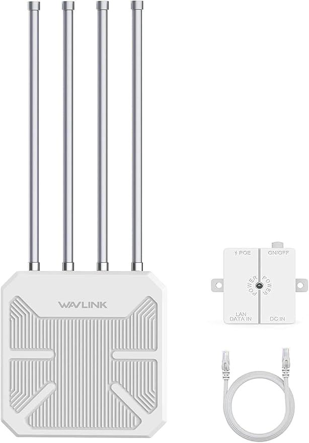 WAVLINK AX1800 Outdoor WiFi 6 Extender Long Range, IP67 WiFi 6 Outdoor Access Point, Active PoE, 4x8dBi Antennas,Work with Starlink/Cameras/Router, Up to 128 Devices for Farm,Yard,RV,Campsite,Park